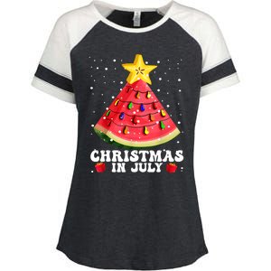 Watermelon Christmas Tree Christmas In July Summer Vacation Enza Ladies Jersey Colorblock Tee