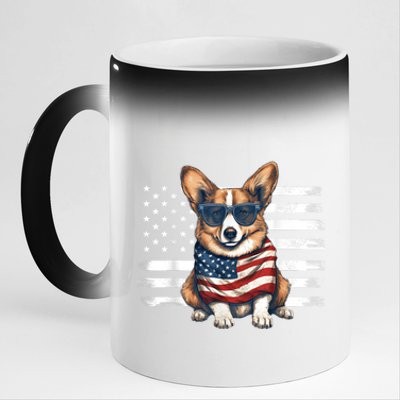 Welsh Corgi USA Flag 4th Of July Dog Dad Fathers Day 11oz Black Color Changing Mug