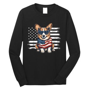 Welsh Corgi USA Flag 4th Of July Dog Dad Fathers Day Long Sleeve Shirt