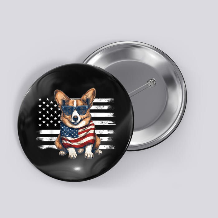 Welsh Corgi USA Flag 4th Of July Dog Dad Fathers Day Button