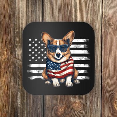 Welsh Corgi USA Flag 4th Of July Dog Dad Fathers Day Coaster