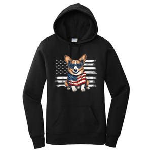 Welsh Corgi USA Flag 4th Of July Dog Dad Fathers Day Women's Pullover Hoodie