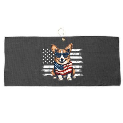 Welsh Corgi USA Flag 4th Of July Dog Dad Fathers Day Large Microfiber Waffle Golf Towel