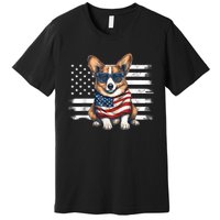 Welsh Corgi USA Flag 4th Of July Dog Dad Fathers Day Premium T-Shirt