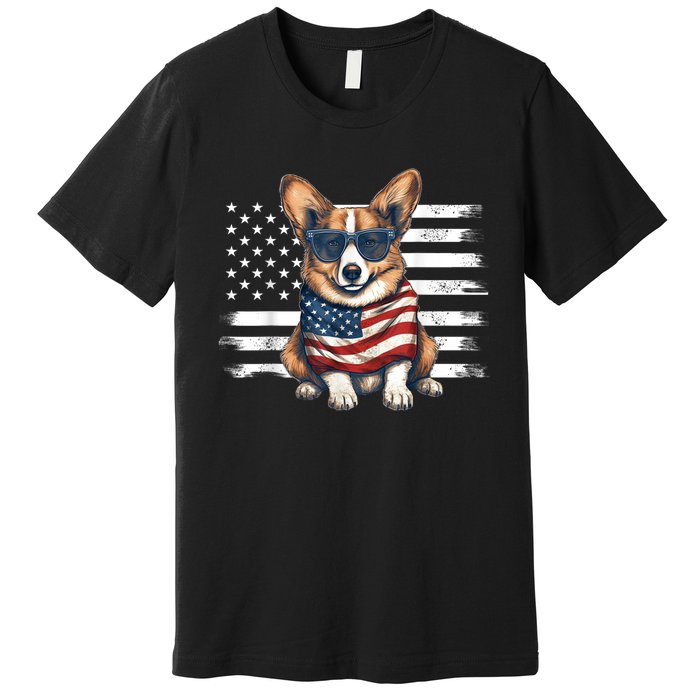 Welsh Corgi USA Flag 4th Of July Dog Dad Fathers Day Premium T-Shirt