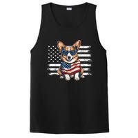 Welsh Corgi USA Flag 4th Of July Dog Dad Fathers Day PosiCharge Competitor Tank