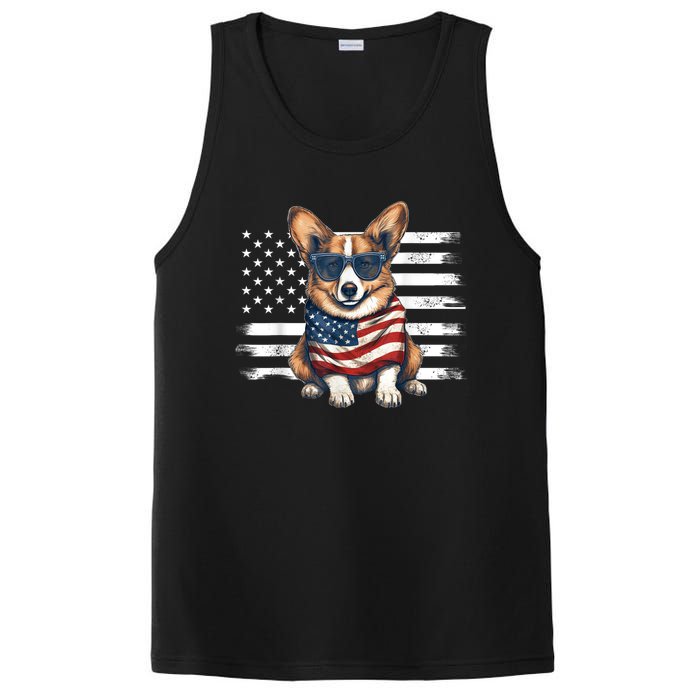 Welsh Corgi USA Flag 4th Of July Dog Dad Fathers Day PosiCharge Competitor Tank