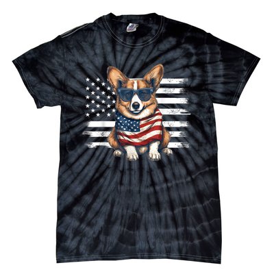 Welsh Corgi USA Flag 4th Of July Dog Dad Fathers Day Tie-Dye T-Shirt