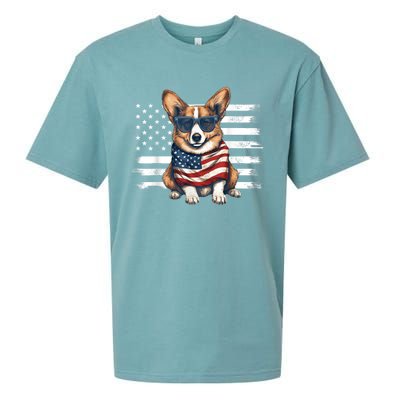 Welsh Corgi USA Flag 4th Of July Dog Dad Fathers Day Sueded Cloud Jersey T-Shirt