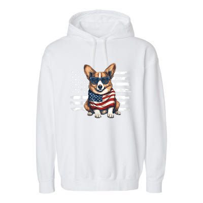 Welsh Corgi USA Flag 4th Of July Dog Dad Fathers Day Garment-Dyed Fleece Hoodie