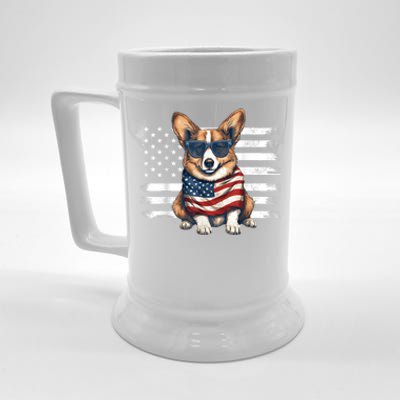 Welsh Corgi USA Flag 4th Of July Dog Dad Fathers Day Beer Stein