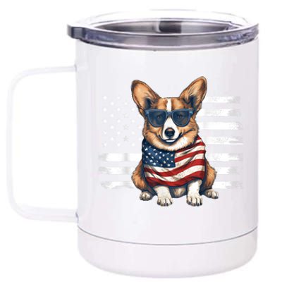 Welsh Corgi USA Flag 4th Of July Dog Dad Fathers Day 12 oz Stainless Steel Tumbler Cup