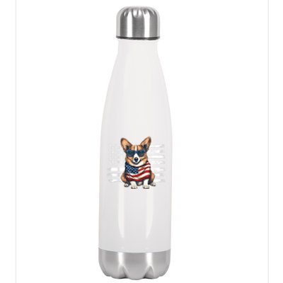 Welsh Corgi USA Flag 4th Of July Dog Dad Fathers Day Stainless Steel Insulated Water Bottle