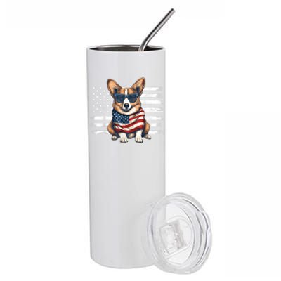 Welsh Corgi USA Flag 4th Of July Dog Dad Fathers Day Stainless Steel Tumbler