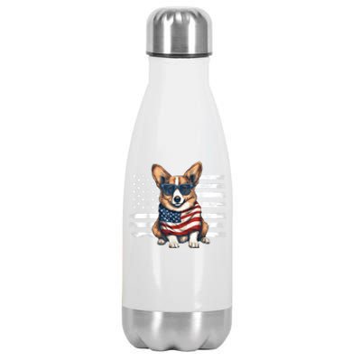 Welsh Corgi USA Flag 4th Of July Dog Dad Fathers Day Stainless Steel Insulated Water Bottle