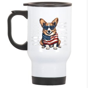 Welsh Corgi USA Flag 4th Of July Dog Dad Fathers Day Stainless Steel Travel Mug