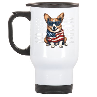 Welsh Corgi USA Flag 4th Of July Dog Dad Fathers Day Stainless Steel Travel Mug