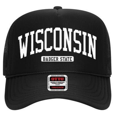 Wisconsin College University Style High Crown Mesh Back Trucker Hat