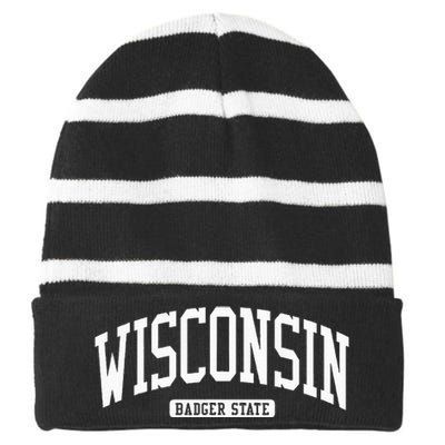 Wisconsin College University Style Striped Beanie with Solid Band