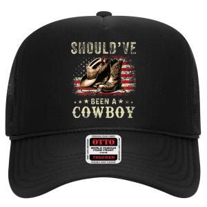 Western Cowboy Usa Flag I Should Have Been A Cowboy Boots High Crown Mesh Back Trucker Hat