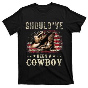 Western Cowboy Usa Flag I Should Have Been A Cowboy Boots T-Shirt