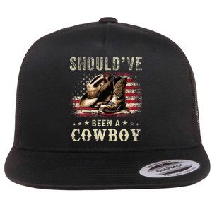 Western Cowboy Usa Flag I Should Have Been A Cowboy Boots Flat Bill Trucker Hat