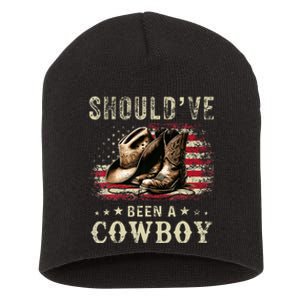 Western Cowboy Usa Flag I Should Have Been A Cowboy Boots Short Acrylic Beanie