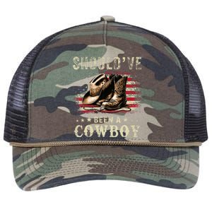 Western Cowboy Usa Flag I Should Have Been A Cowboy Boots Retro Rope Trucker Hat Cap