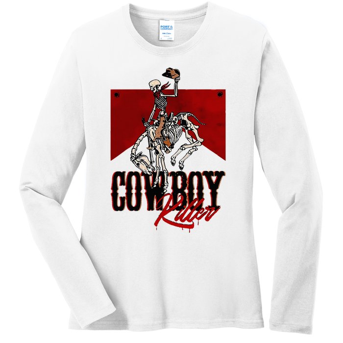 Western Cowboy Vintage Punchy Cowboy Killers Skeleton Ladies Long Sleeve Shirt