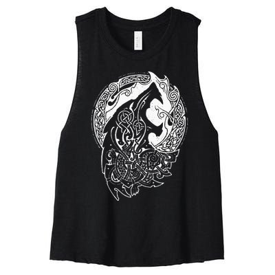 Wolf Celtic Viking Nordic Mythology Vintage Women's Racerback Cropped Tank