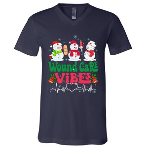 Wound Care Vibes Nurse Snowman Stethoscope Funny Christmas V-Neck T-Shirt