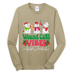 Wound Care Vibes Nurse Snowman Stethoscope Funny Christmas Tall Long Sleeve T-Shirt