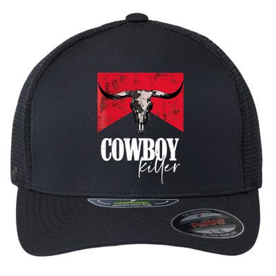 Western Cowgirl Vintage Cowboy Killer Bull Horn Flexfit Unipanel Trucker Cap