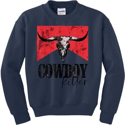 Western Cowgirl Vintage Punchy Cowboy Killers Bull Horn Kids Sweatshirt