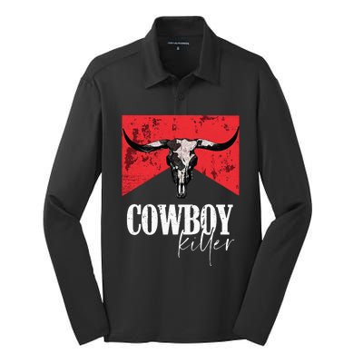 Western Cowgirl Vintage Punchy Skull Silk Touch Performance Long Sleeve Polo