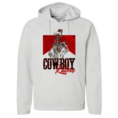 Western Cowboy Vintage Punchy Cowboy Killers Skull Skeleton Performance Fleece Hoodie