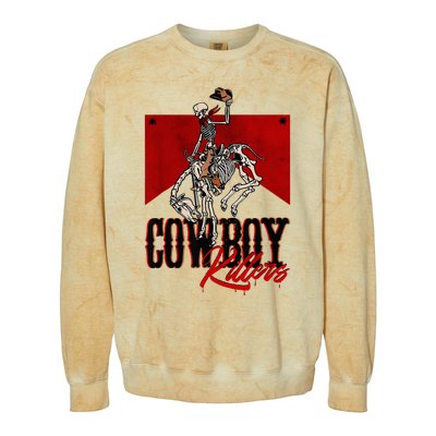 Western Cowboy Vintage Punchy Cowboy Killers Skull Skeleton Colorblast Crewneck Sweatshirt