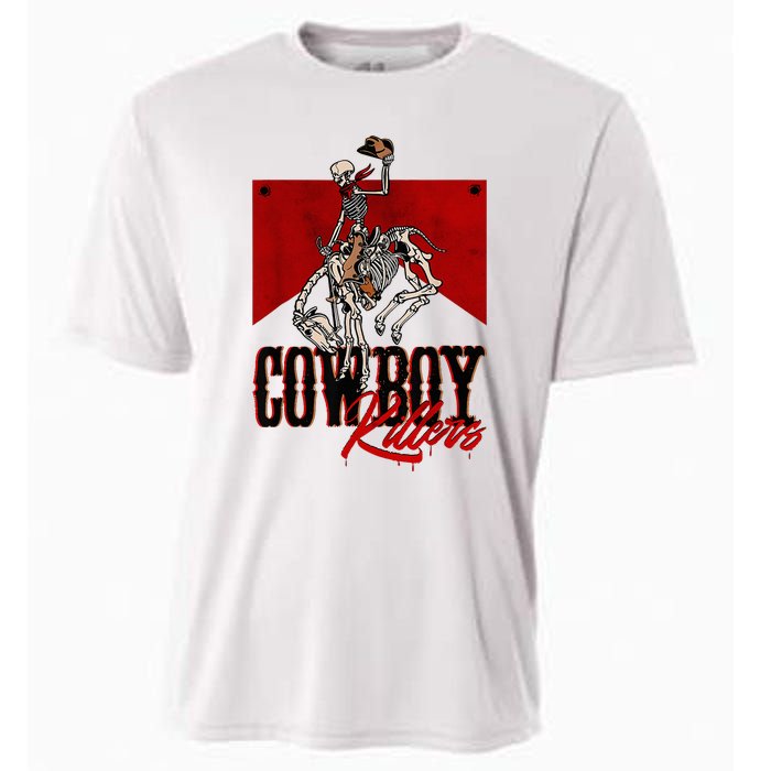 Western Cowboy Vintage Punchy Cowboy Killers Skull Skeleton Cooling Performance Crew T-Shirt