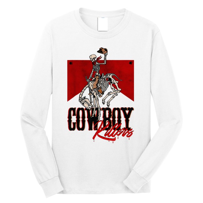 Western Cowboy Vintage Punchy Cowboy Killers Skull Skeleton Long Sleeve Shirt