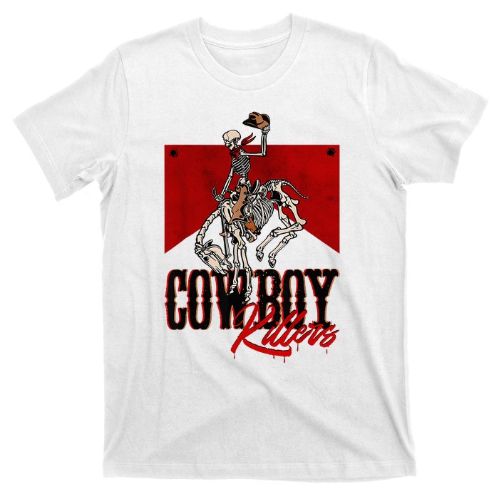 Western Cowboy Vintage Punchy Cowboy Killers Skull Skeleton T-Shirt