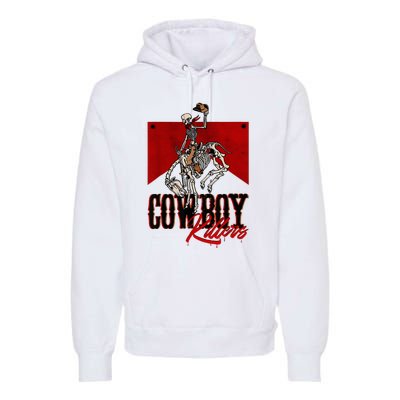 Western Cowboy Vintage Punchy Cowboy Killers Skull Skeleton Premium Hoodie