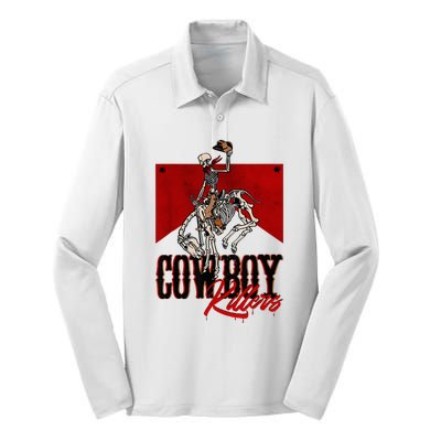 Western Cowboy Vintage Punchy Cowboy Killers Skull Skeleton Silk Touch Performance Long Sleeve Polo