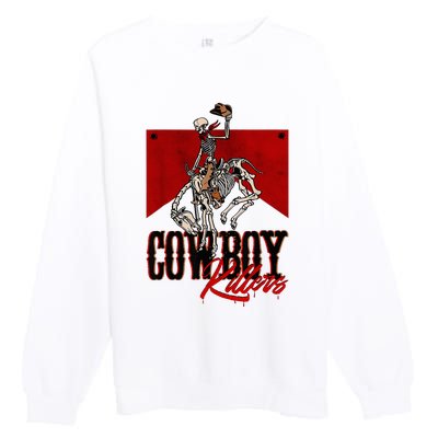 Western Cowboy Vintage Punchy Cowboy Killers Skull Skeleton Premium Crewneck Sweatshirt