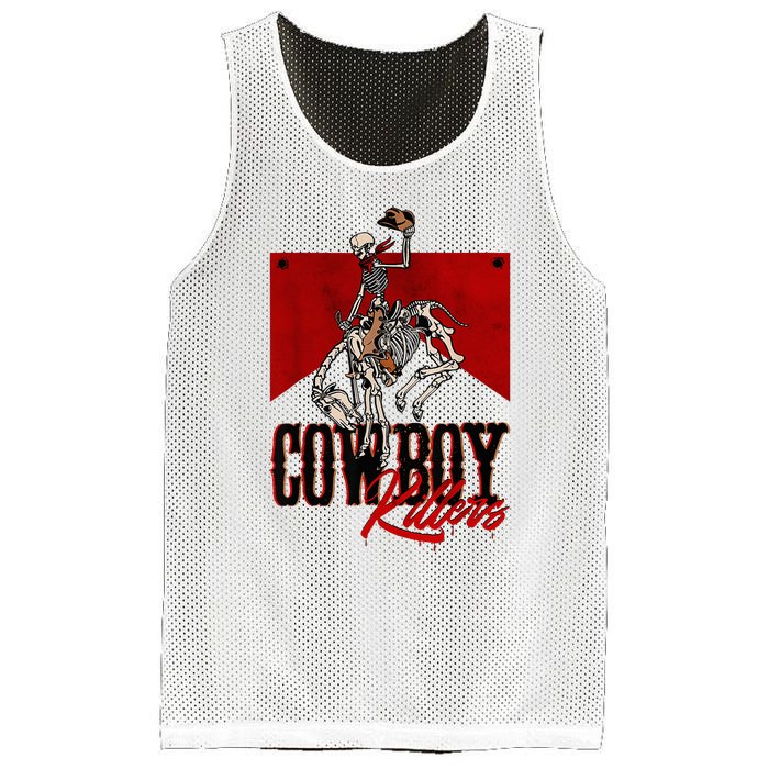 Western Cowboy Vintage Punchy Cowboy Killers Skull Skeleton Mesh Reversible Basketball Jersey Tank