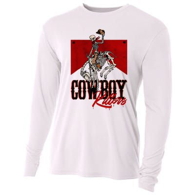 Western Cowboy Vintage Punchy Cowboy Killers Skull Skeleton Cooling Performance Long Sleeve Crew