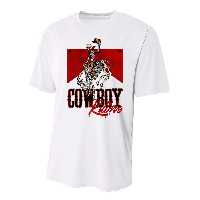 Western Cowboy Vintage Punchy Cowboy Killers Skull Skeleton Performance Sprint T-Shirt