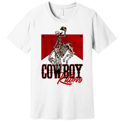 Western Cowboy Vintage Punchy Cowboy Killers Skull Skeleton Premium T-Shirt