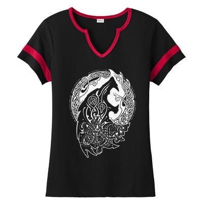 Wolf Celtic Viking Nordic Mythology Vintage Ladies Halftime Notch Neck Tee