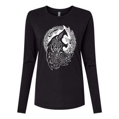 Wolf Celtic Viking Nordic Mythology Vintage Womens Cotton Relaxed Long Sleeve T-Shirt