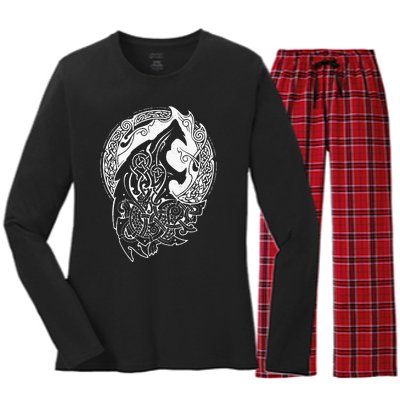 Wolf Celtic Viking Nordic Mythology Vintage Women's Long Sleeve Flannel Pajama Set 